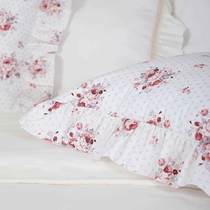 Farmhouse Floral Design Pillowcases with Lace Ruffles Colorful Flowers Print Frilled Pillow Covers Envelope Closure Cotton Fabric,YK-64T Pattern 3
