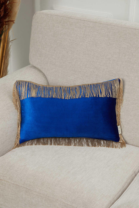 20x12 Quilted Velvet Long Fringes Throw Pillow Cover, Large Decorative Pillow Cover for Housewarming Gift, Modern Fringe Lumbar Pillow,K-354 Sax Blue