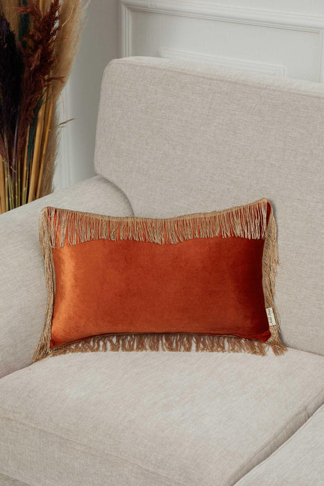 20x12 Quilted Velvet Long Fringes Throw Pillow Cover, Large Decorative Pillow Cover for Housewarming Gift, Modern Fringe Lumbar Pillow,K-354 Tile Red