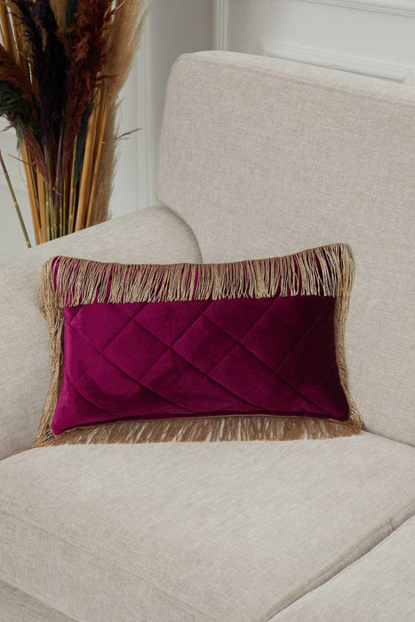 20x12 Quilted Velvet Long Fringes Throw Pillow Cover, Large Decorative Pillow Cover for Housewarming Gift, Modern Fringe Lumbar Pillow,K-354 Purple