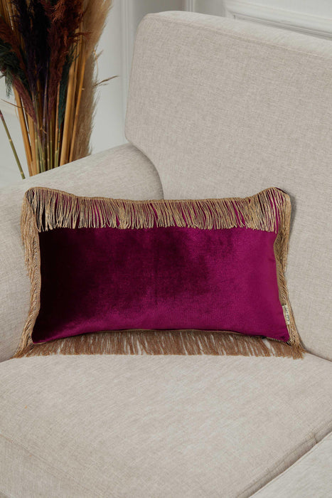 20x12 Quilted Velvet Long Fringes Throw Pillow Cover, Large Decorative Pillow Cover for Housewarming Gift, Modern Fringe Lumbar Pillow,K-354 Purple