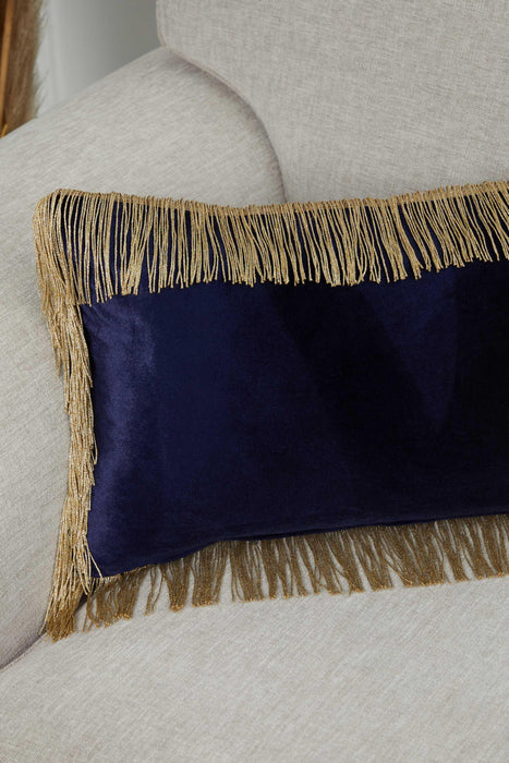20x12 Quilted Velvet Long Fringes Throw Pillow Cover, Large Decorative Pillow Cover for Housewarming Gift, Modern Fringe Lumbar Pillow,K-354 Navy Blue