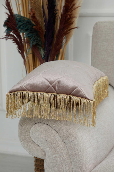 20x12 Quilted Velvet Long Fringes Throw Pillow Cover, Large Decorative Pillow Cover for Housewarming Gift, Modern Fringe Lumbar Pillow,K-354 Mink