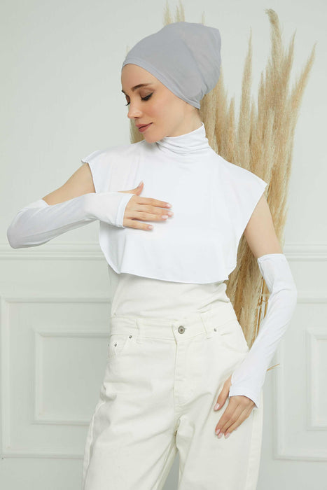3 in 1 Neck Cover and Pair of Sleeve Extenders, Versatile Neck Coverage with Coordinating Dual Arm Warmers, Multipack Hijab Wear,KPT-2 White