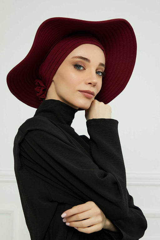 Practicle Detachable Women Sun Hat, Summer Bonnet Cap for Muslim Women, Multi-usage Hijab Sun Hat, Muslim Beach Hat, Sun Protective Hat,S-2A Maroon