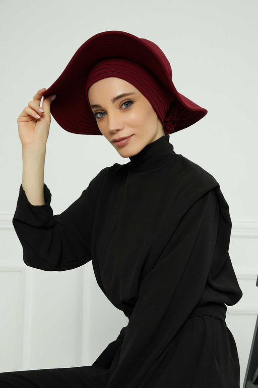 Practicle Detachable Women Sun Hat, Summer Bonnet Cap for Muslim Women, Multi-usage Hijab Sun Hat, Muslim Beach Hat, Sun Protective Hat,S-2A Maroon