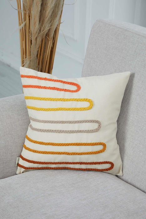 Boho Decorative Throw Pillow Cover with Beautiful Knitted Figures, 18x18 Inches Chic and Modern Couch Pillow Cover for Living Rooms,K-283 Ivory - Orange
