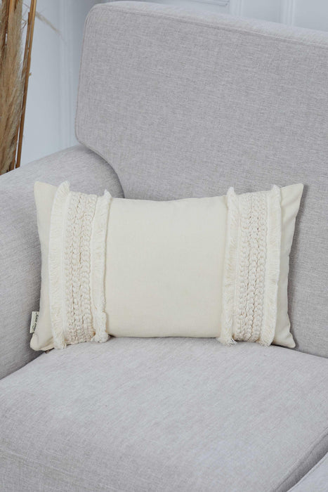 Decorative Ivory Throw Pillow Cover with Embriodery Knitting Work Details, 20x12 Inches Ivory Colour Pillow Cover with an Chic Design,K-291 Ivory