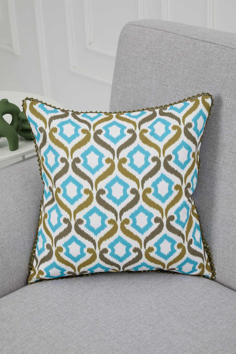 Fancy Bohemian Throw Pillow Cover with Anatolian Motifs and Side Accessories, 18x18 Inches Decorative Cushion Cover for Living Rooms,K-310 Suzani Pattern 77