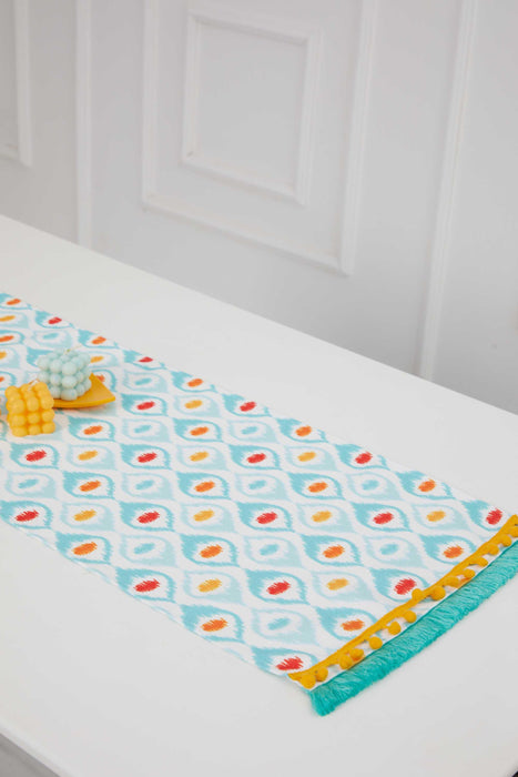 Printed Polyester Table Runner with Handmade Pom-poms 30 x 90 cm Handicraft Table Cloth for Dinner Table, Parties, Home Decoration,R-63K