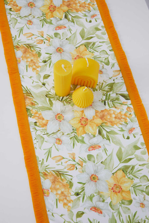 Printed Polyester Table Runner with Handmade Pom-poms 30 x 90 cm Handicraft Table Cloth for Dinner Table, Parties, Home Decoration,R-70K Suzani Pattern 45