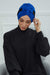 Pre-Tied Multicolor Instant Turban with Top Bowtie, Stylish Cotton Turban Hijab for Women, Stylish Double Colour Women Head Covering,B-77 Sax Blue - Black