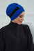 Pre-Tied Multicolor Instant Turban with Top Bowtie, Stylish Cotton Turban Hijab for Women, Stylish Double Colour Women Head Covering,B-77 Sax Blue - Black