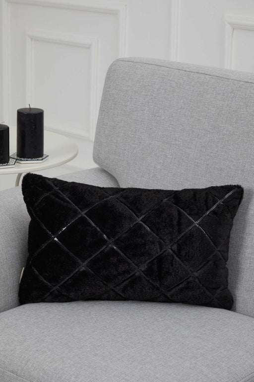 Plush Diamond Quilted Pillow Cover with Sequins, Soft Touch Accent Cushion Cover for Elegant Home Decors, 20x12 Pillow Cover for Sofa,K-306 Black