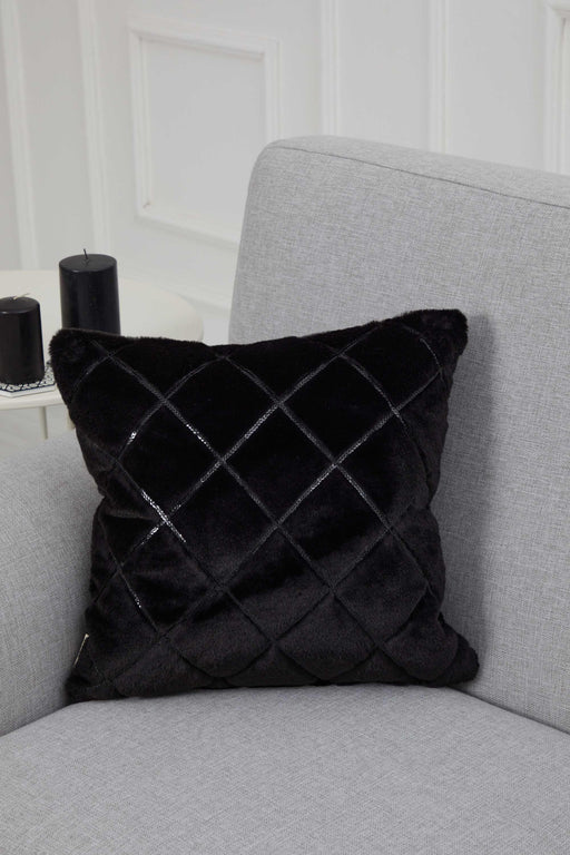 Quilted Plush Throw Pillow Cover with Glamorous Sequin Details, 18x18 Inches Fashionable Cushion Cover for Sofa, Couch and Bed,K-307 Black