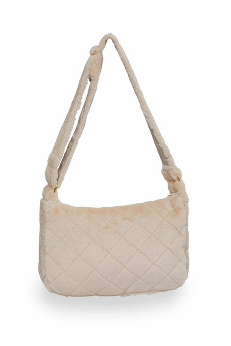 Fashionable Zippered Plush Shoulder Bag, Stylish and Comfortable Plush Fabric Women Bag, Soft Touch Lady Bag for Daily Use,CK-48 Beige