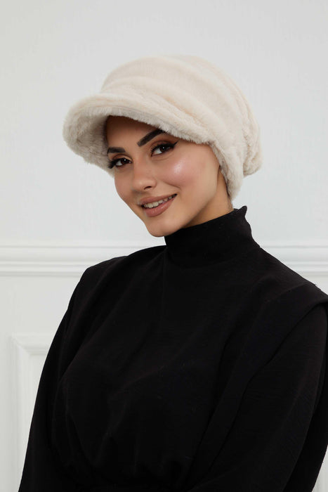 Velvety Plush Visor Turban for Women, Luxuriously Soft Handmade Instant Headwrap, Stylish Lightweight Plain Soft and Warm Visor Cap Hat,B-78