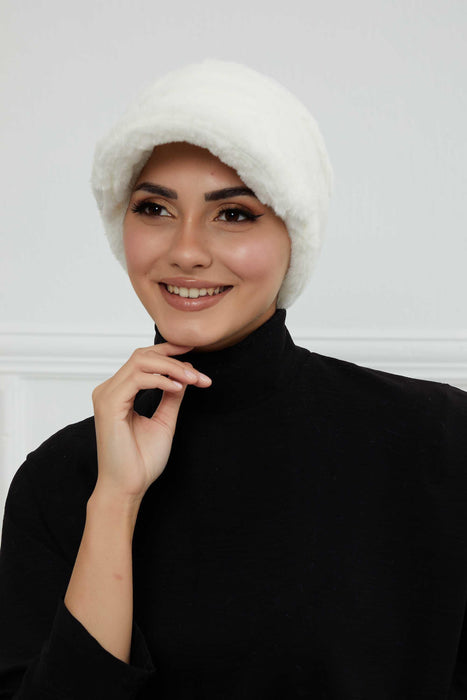 Velvety Plush Visor Turban for Women, Luxuriously Soft Handmade Instant Headwrap, Stylish Lightweight Plain Soft and Warm Visor Cap Hat,B-78