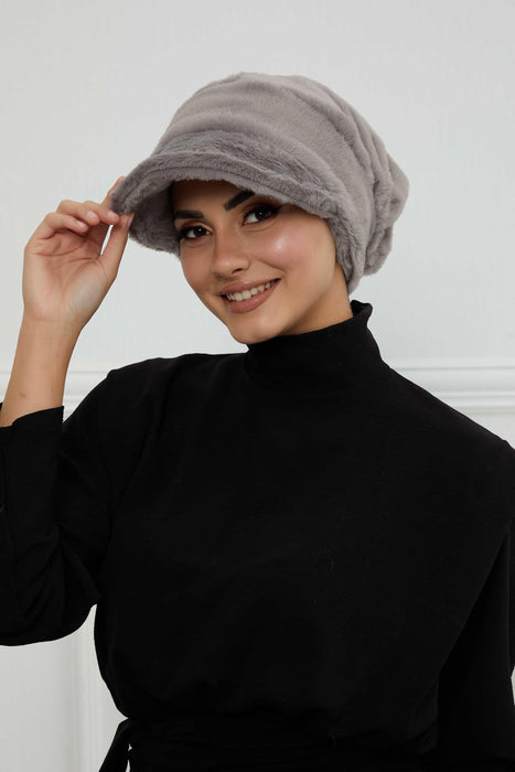 Velvety Plush Visor Turban for Women, Luxuriously Soft Handmade Instant Headwrap, Stylish Lightweight Plain Soft and Warm Visor Cap Hat,B-78