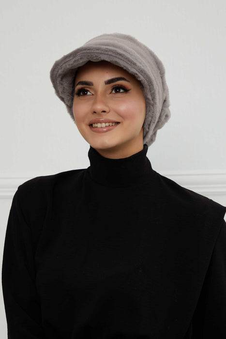 Velvety Plush Visor Turban for Women, Luxuriously Soft Handmade Instant Headwrap, Stylish Lightweight Plain Soft and Warm Visor Cap Hat,B-78