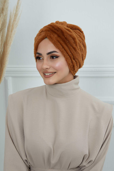 Bequemer, modischer Instant-Turban für Frauen, vorgebundener Plüsch-Kopfturban für einen eleganten Look, einfach zu wickelnde, bequeme Chemo-Kopfbedeckung aus Plüsch, B-9PD