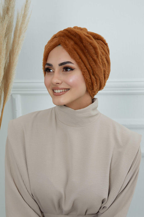 Bequemer, modischer Instant-Turban für Frauen, vorgebundener Plüsch-Kopfturban für einen eleganten Look, einfach zu wickelnde, bequeme Chemo-Kopfbedeckung aus Plüsch, B-9PD