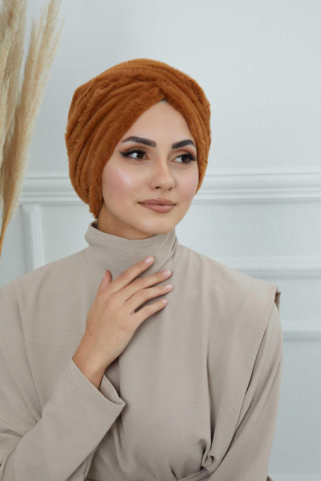 Bequemer, modischer Instant-Turban für Frauen, vorgebundener Plüsch-Kopfturban für einen eleganten Look, einfach zu wickelnde, bequeme Chemo-Kopfbedeckung aus Plüsch, B-9PD