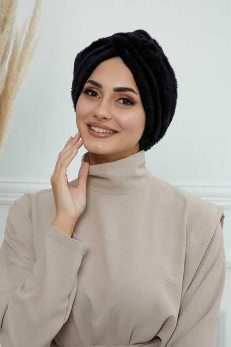 Bequemer, modischer Instant-Turban für Frauen, vorgebundener Plüsch-Kopfturban für einen eleganten Look, einfach zu wickelnde, bequeme Chemo-Kopfbedeckung aus Plüsch, B-9PD