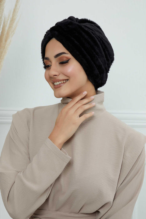 Bequemer, modischer Instant-Turban für Frauen, vorgebundener Plüsch-Kopfturban für einen eleganten Look, einfach zu wickelnde, bequeme Chemo-Kopfbedeckung aus Plüsch, B-9PD