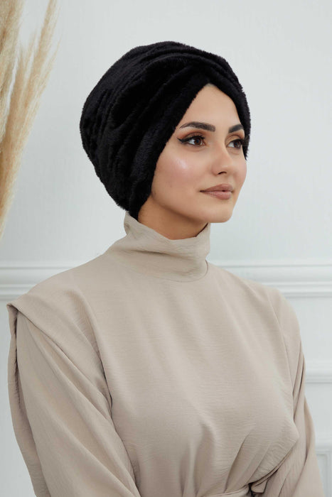 Bequemer, modischer Instant-Turban für Frauen, vorgebundener Plüsch-Kopfturban für einen eleganten Look, einfach zu wickelnde, bequeme Chemo-Kopfbedeckung aus Plüsch, B-9PD