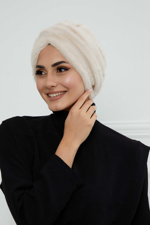 Comfy Fashionable Instant Turban for Women, Plush Pre-Tied Head Turban for Elegant Look, Easy Wrap Comfortable Plush Chemo Headwear,B-9PD Beige