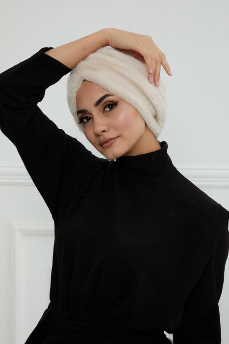 Bequemer, modischer Instant-Turban für Frauen, vorgebundener Plüsch-Kopfturban für einen eleganten Look, einfach zu wickelnde, bequeme Chemo-Kopfbedeckung aus Plüsch, B-9PD