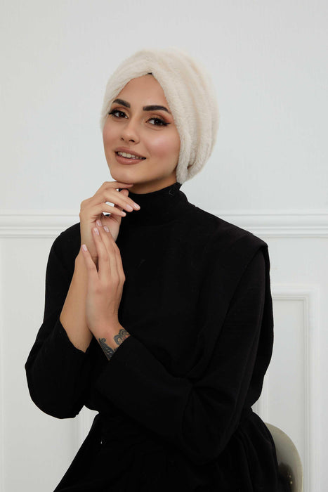 Bequemer, modischer Instant-Turban für Frauen, vorgebundener Plüsch-Kopfturban für einen eleganten Look, einfach zu wickelnde, bequeme Chemo-Kopfbedeckung aus Plüsch, B-9PD