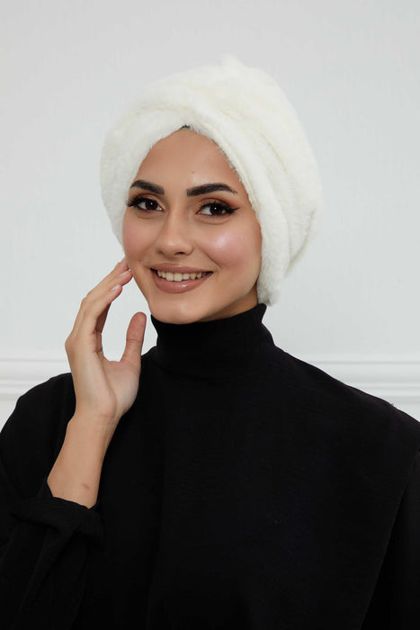 Bequemer, modischer Instant-Turban für Frauen, vorgebundener Plüsch-Kopfturban für einen eleganten Look, einfach zu wickelnde, bequeme Chemo-Kopfbedeckung aus Plüsch, B-9PD