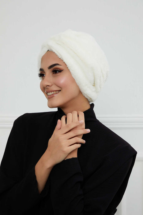 Bequemer, modischer Instant-Turban für Frauen, vorgebundener Plüsch-Kopfturban für einen eleganten Look, einfach zu wickelnde, bequeme Chemo-Kopfbedeckung aus Plüsch, B-9PD