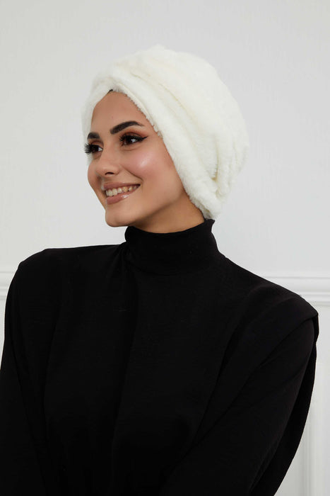 Bequemer, modischer Instant-Turban für Frauen, vorgebundener Plüsch-Kopfturban für einen eleganten Look, einfach zu wickelnde, bequeme Chemo-Kopfbedeckung aus Plüsch, B-9PD