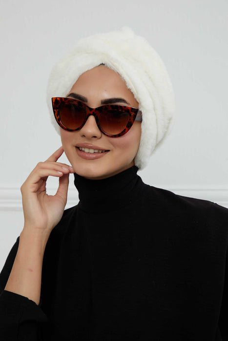 Bequemer, modischer Instant-Turban für Frauen, vorgebundener Plüsch-Kopfturban für einen eleganten Look, einfach zu wickelnde, bequeme Chemo-Kopfbedeckung aus Plüsch, B-9PD