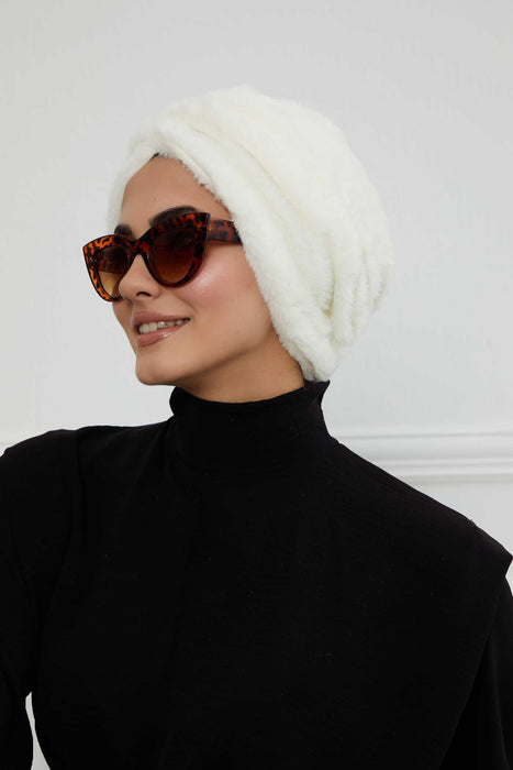 Bequemer, modischer Instant-Turban für Frauen, vorgebundener Plüsch-Kopfturban für einen eleganten Look, einfach zu wickelnde, bequeme Chemo-Kopfbedeckung aus Plüsch, B-9PD