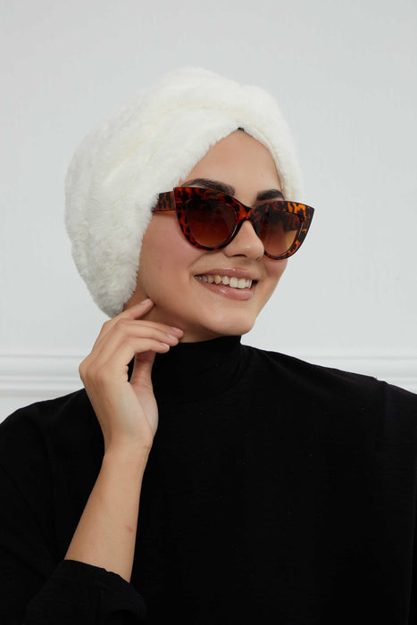 Bequemer, modischer Instant-Turban für Frauen, vorgebundener Plüsch-Kopfturban für einen eleganten Look, einfach zu wickelnde, bequeme Chemo-Kopfbedeckung aus Plüsch, B-9PD