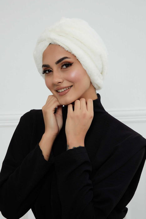 Bequemer, modischer Instant-Turban für Frauen, vorgebundener Plüsch-Kopfturban für einen eleganten Look, einfach zu wickelnde, bequeme Chemo-Kopfbedeckung aus Plüsch, B-9PD