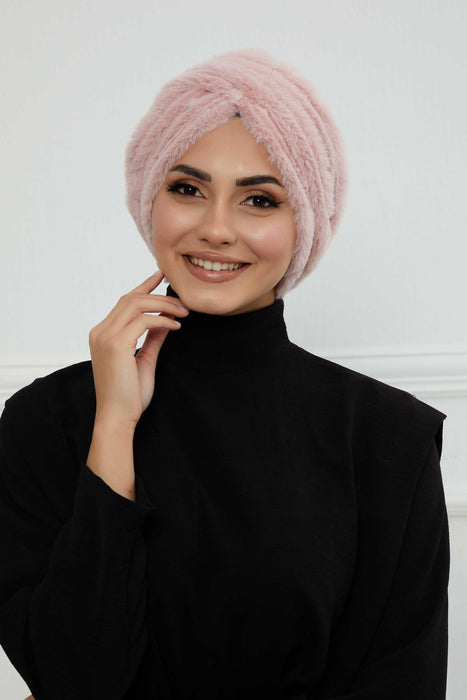 Bequemer, modischer Instant-Turban für Frauen, vorgebundener Plüsch-Kopfturban für einen eleganten Look, einfach zu wickelnde, bequeme Chemo-Kopfbedeckung aus Plüsch, B-9PD