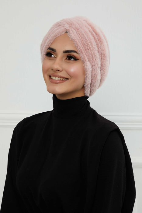 Bequemer, modischer Instant-Turban für Frauen, vorgebundener Plüsch-Kopfturban für einen eleganten Look, einfach zu wickelnde, bequeme Chemo-Kopfbedeckung aus Plüsch, B-9PD