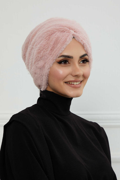 Comfy Fashionable Instant Turban for Women, Plush Pre-Tied Head Turban for Elegant Look, Easy Wrap Comfortable Plush Chemo Headwear,B-9PD Powder