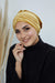 Velvet Shirred Instant Turban Headwrap, Soft Head Turban For Women Fashion Instant Turban Ready to Wear Pretied Chemo Headwear Hijab,B-13K Mustard Yellow