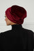 Velvet Elastic Instant Turban Bonnet Cap with Handmade Rose Detail at the Back Side, Soft Plain Color Velvet Pre-Tied Turban Hijab,B-53K Maroon
