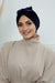 Velvet Bowtie Instant Turban Hijab Luxurious Velour Headwrap with Elegant Bow Detail, Comfortable & Fashionable Headwrap for Women,B-7K Navy Blue
