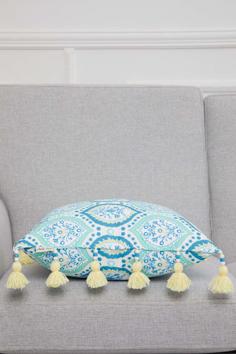 Decorative Cushion Cover with Adorable Anatolian Motifs, 18x18 Inches Handmade Throw Pillow Cover with Beads and Tassels,K-322 Suzani Pattern 89