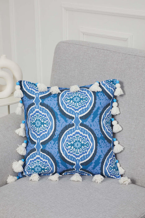 Square Decorative Bohemian Throw Pillow Cover with Handmade Beads and Tassels, 18x18 Inches Handmade Cushion Cover for Sofa and Couch,K-327 Suzani Pattern 54