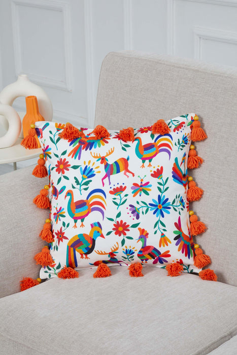 Square Decorative Bohemian Throw Pillow Cover with Handmade Beads and Tassels, 18x18 Inches Handmade Cushion Cover for Sofa and Couch,K-327 Suzani Pattern 67