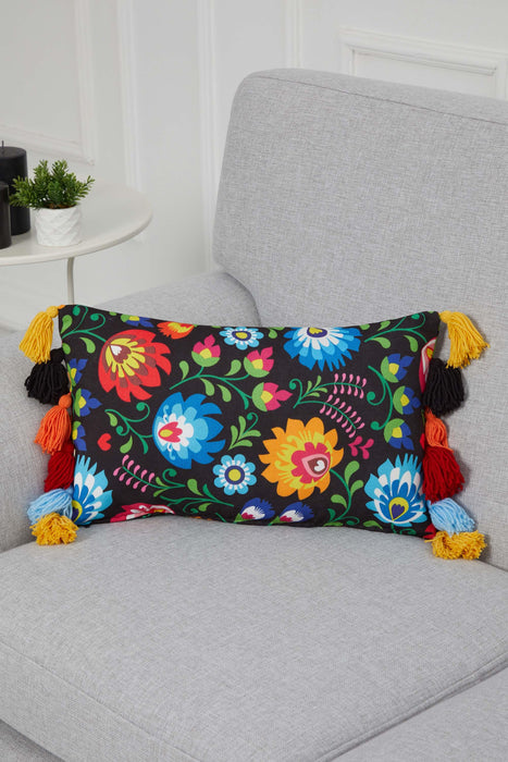 Boho Decorative Colorful Polyester Throw Pillow Cover with Tassels, 20x12 Inches Traditional Patchwork Cushion Covers for Sofa Couch,K-344 Suzani Pattern 28